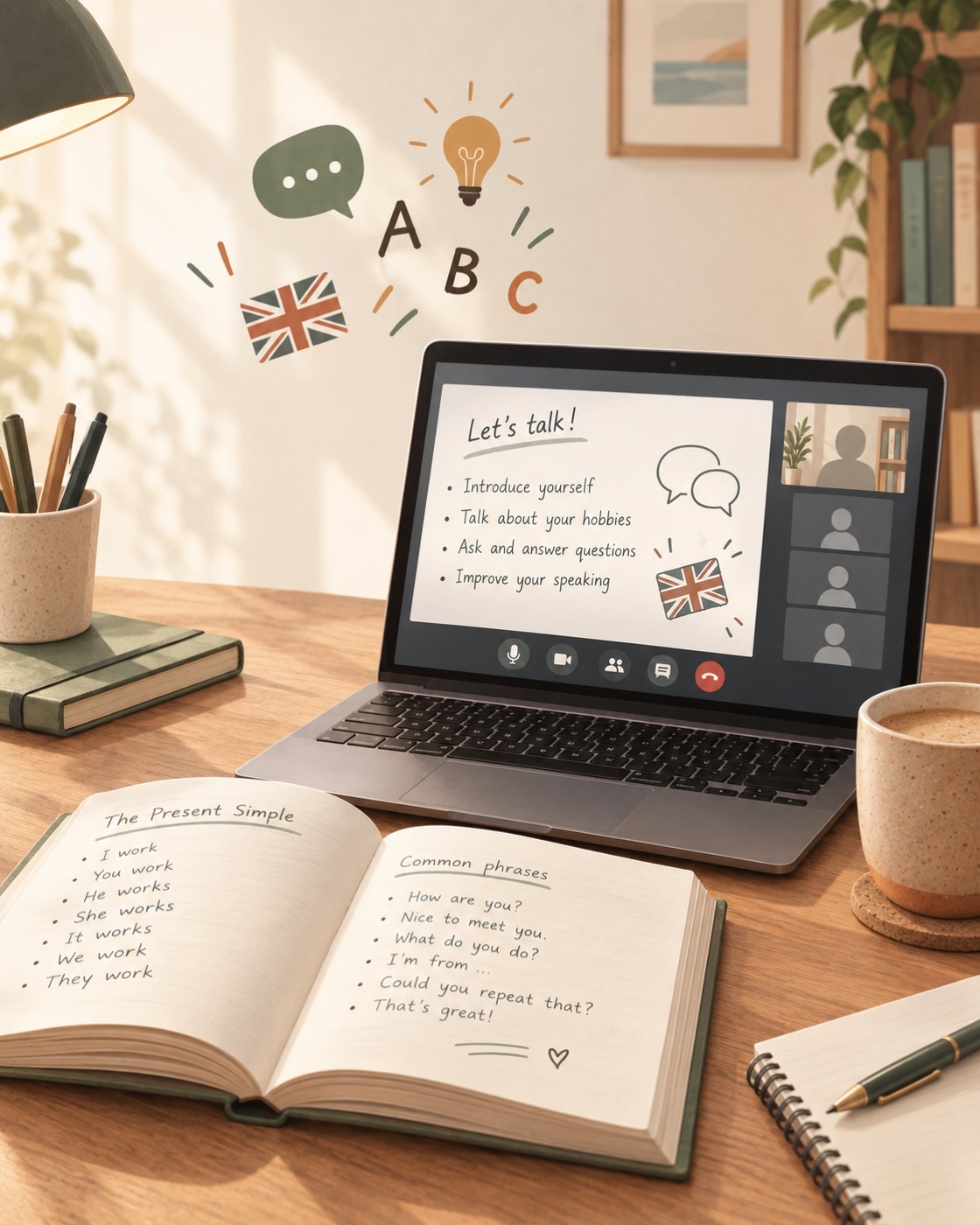Online English lesson setup